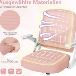 Ergonomisk kontorstol, lyserød, foldbare armlæn, lændestøtte