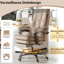 Ergonomisk kontorstol med udtrækkelig fodstøtte executive stol skrivebordsstol kaffe