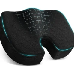 Ergonomisk Siddepude i Memory Foam – langsomt genfjedrende, skridsikker pude til kontor, bil og stol, lindrer iskias, haleben og rygsmerter black