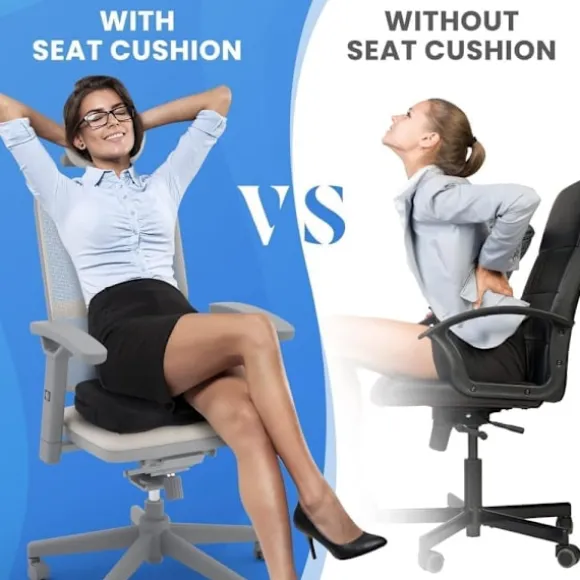 Ergonomisk Siddepude i Memory Foam – langsomt genfjedrende, skridsikker pude til kontor, bil og stol, lindrer iskias, haleben og rygsmerter black