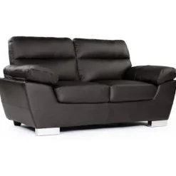 Fast sofa i genbrugs læder og PVC "Dallas" - 169 x 88 x 90 cm - 2 pladser - Chokolade kastanj