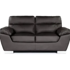 Fast sofa i genbrugs læder og PVC "Dallas" - 169 x 88 x 90 cm - 2 pladser - Chokolade kastanj