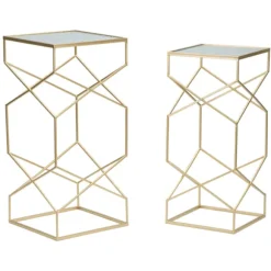 Firkantede borde med glasplade, 2 stk., guldmetal