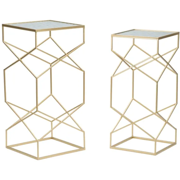 Firkantede borde med glasplade, 2 stk., guldmetal