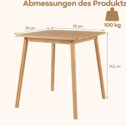 Firkantet bambus spisebord 70x70 cm til 2-4 personer