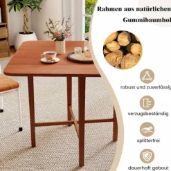 Firkantet, foldbart spisebord til 2-4 personer, brunt træ, pladsbesparende