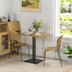 Firkantet spisebord, mørkebrunt, trælook, stålfod