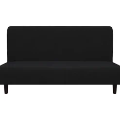 Fleece Stretch Sofabetræk – Spandex Skridsikkert Blødt Sofabetræk, med Elastisk Bund til Børn, Kæledyr (Futon, Sort)