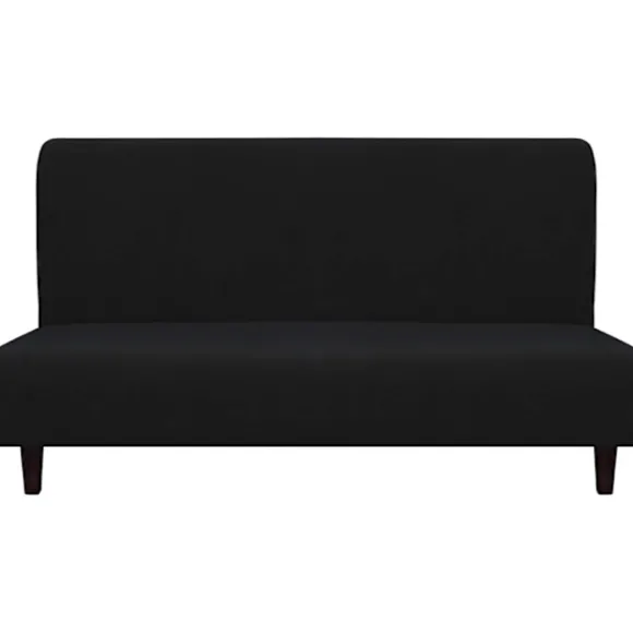 Fleece Stretch Sofabetræk – Spandex Skridsikkert Blødt Sofabetræk, med Elastisk Bund til Børn, Kæledyr (Futon, Sort)