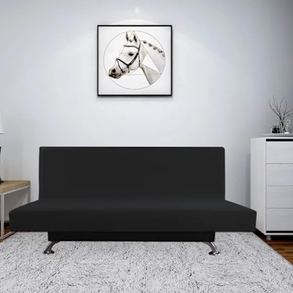 Fleece Stretch Sofabetræk – Spandex Skridsikkert Blødt Sofabetræk, med Elastisk Bund til Børn, Kæledyr (Futon, Sort)
