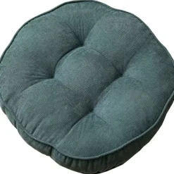 Fløjlsrund stolpude stor solid puf tuftet tyk meditations pude tatami gulv stolpude, 22x22 tommer, mørkegrøn