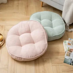 Fløjlsrund stolpude stor solid puf tuftet tyk meditations pude tatami gulv stolpude, 22x22 tommer, pink