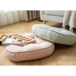 Fløjlsrund stolpude stor solid puf tuftet tyk meditations pude tatami gulv stolpude, 22x22 tommer, pink