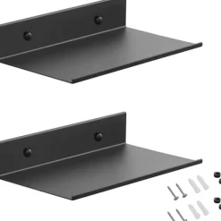 Flydende Metal Væghylde, 2-pak 20 cm Sort med Monteringsdetaljer [JUN]