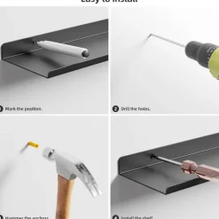 Flydende metalvæghylder 2 stk., sorte væghylder 30 cm brede, flydende hylder, vinylvægbeslag, flydende hylde til fotorammer, dekoration - Pieces