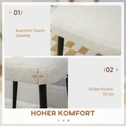 Fodskammel Firkantet skammel/dressing skammel i cashmere look med stålben, til stue/soveværelse, creme, 42x42x47cm