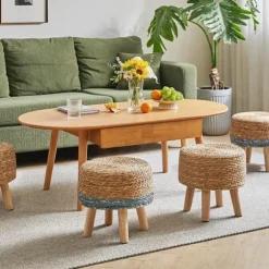 Fodskammel i pastoral stil, sofa-skamler i træ, til soveværelse, stue, soveværelse, 28×28 CM, naturlig farve