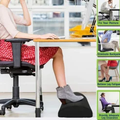 Fodstøtte med skridsikker bund for øget stabilitet, ergonomisk pude med åndbart mesh-betræk for komfort hele dagen, ideel til kontor og hjemmebrug