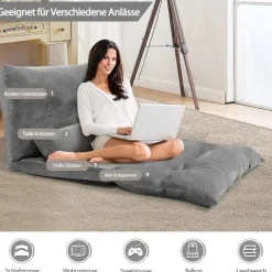Foldbar gulvsovesofa, justerbart ryglæn, grå