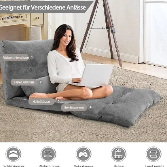 Foldbar gulvsovesofa, justerbart ryglæn, grå