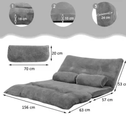 Foldbar gulvsovesofa, justerbart ryglæn, grå