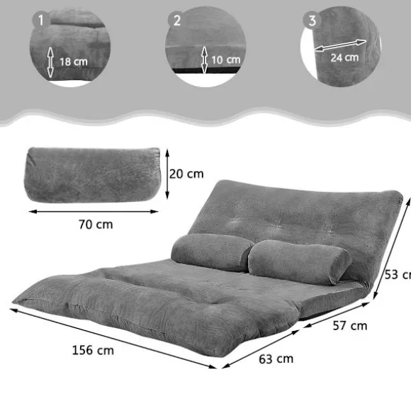 Foldbar gulvsovesofa, justerbart ryglæn, grå