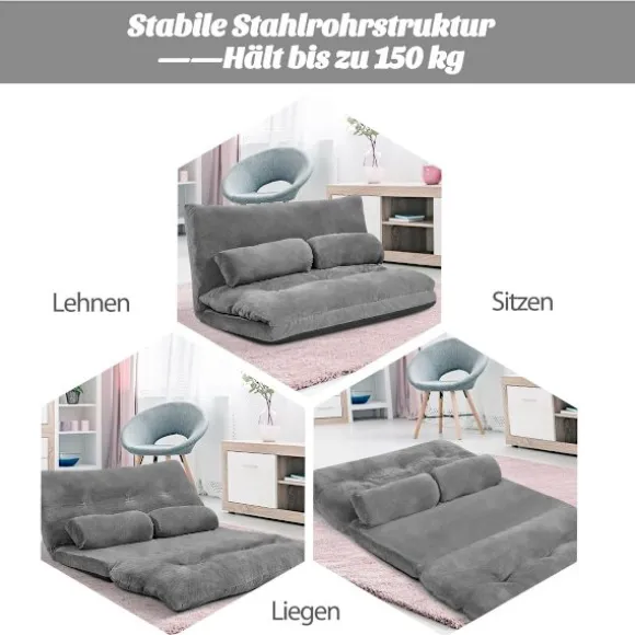 Foldbar gulvsovesofa, justerbart ryglæn, grå