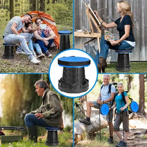 Foldbar Skammel, Let og Stabil, Justerbar Last 180 kg, Udendørs, Vandring, Fiskeri, Grilning, Indendørs, Rejser, Fest (Blå)