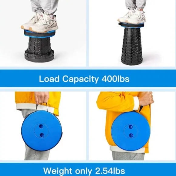 Foldbar Skammel, Let og Stabil, Justerbar Last 180 kg, Udendørs, Vandring, Fiskeri, Grilning, Indendørs, Rejser, Fest (Blå)
