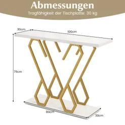 Foyerbord med faux marmorkonsol med justerbare fodpuder i hvid og guld
