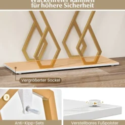 Foyerbord med faux marmorkonsol med justerbare fodpuder i hvid og guld