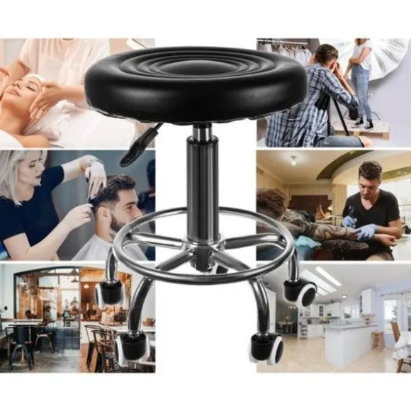 Frisørskammel med fodstøtte, højdejusterbar 43-54 cm, PU-læder Black