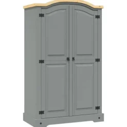 Garderobe - Corona - 2 døre - Massiv oliebehandlet fyr - Stort opbevaringsrum Grå