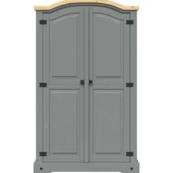 Garderobe - Corona - 2 døre - Massiv oliebehandlet fyr - Stort opbevaringsrum Grå