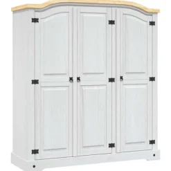 Garderobe - Corona-serie - 3 døre - voksbehandlet fyrretræ & sort metal - kuppeltop Vit