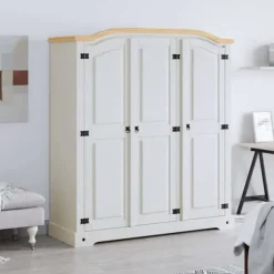 Garderobe - Corona-serie - 3 døre - voksbehandlet fyrretræ & sort metal - kuppeltop Vit