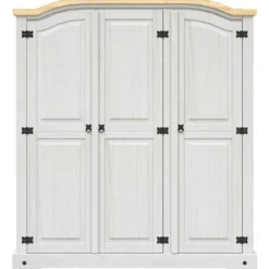 Garderobe - Corona-serie - 3 døre - voksbehandlet fyrretræ & sort metal - kuppeltop Vit