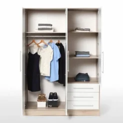 Garderobe - Eg og hvid spånplade - Moderne - Soveværelse - L 144,6 cm Dekor i vit och naturlig ek