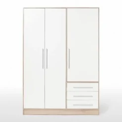 Garderobe - Eg og hvid spånplade - Moderne - Soveværelse - L 144,6 cm Dekor i vit och naturlig ek