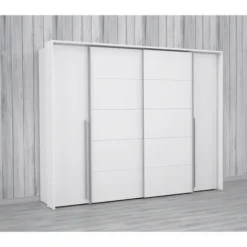 Garderobe - Mat hvid - 2 hængslede døre + 2 skydedøre - L 270,3 x D 61,2 x H 210 cm - NARAGO Matt vit