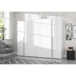 Garderobe - Mat hvid - 2 hængslede døre + 2 skydedøre - L 270,3 x D 61,2 x H 210 cm - NARAGO Matt vit