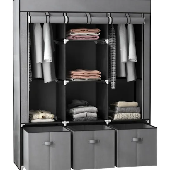 Garderobe Foldbart Stofskab, Foldeskab Med Lynlås, Non-Woven Stof, Mørkegrå, 125X43X162,5Cm