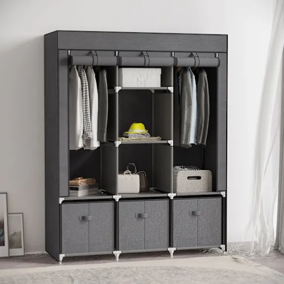 Garderobe Foldbart Stofskab, Foldeskab Med Lynlås, Non-Woven Stof, Mørkegrå, 125X43X162,5Cm
