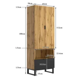 Garderobe med skuffe, tøjstang & justerbare hylder, fleksibel opbevaring Natural