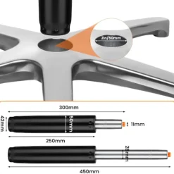 Gasfjeder til stole, Klasse 4 Gasfjederstempel 1000 LBS, 450 kg, Længde 300-450 mm, Drejelig gamingstol gasfjeder, Sort