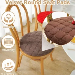 Generisk Rund Pude 35x35 CM Grå-A, Fløjl Stolhynde med Lynlås, Vaskbar og Skridsikker, Runde Hynder til Havestole Spisestue, Køkken, Kontor