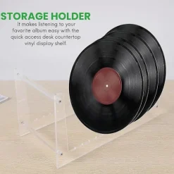 Gennemsigtigt vinylpladestativ, velegnet til opbevaring af album på skrivebordet, lavet af akryl, 50 plader pr. pakke.