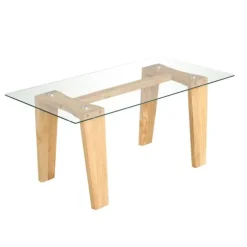 Glas sofabord med ben af ​​gummitræ Rektangulært sidebord Glasbord Sofabord
