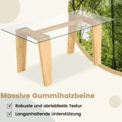 Glas sofabord med ben af ​​gummitræ Rektangulært sidebord Glasbord Sofabord