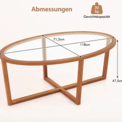 Glas sofabord med krydsbund og ben lavet af akacietræ Moderne glasbord sidebord